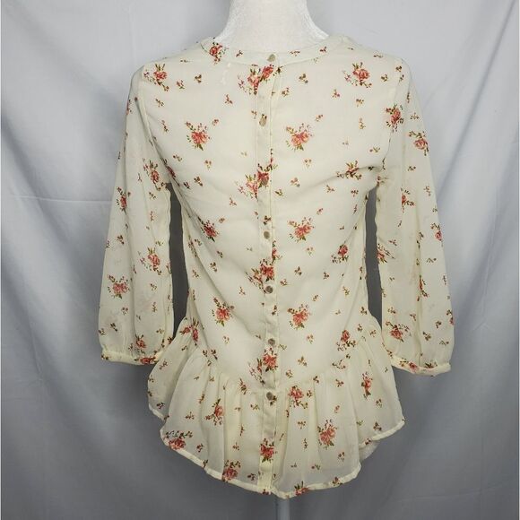 URBAN OUTFITTERS blouse Pins and Needles floral ruffle button top S - Picture 5 of 9